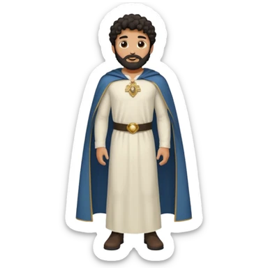 
-Apariencia: Joven de unos 25-30 años, atractivo,.
-Rostro: Ojos oscuros, piel ligeramente morena, rasgos árabes finos.
-Cabello: Negro, algo rizado o suelto, con barba fina.
Cuerpo entero Cuando es “Don Carlos”, viste como cristiano (camisa blanca, capa corta, colores sobrios). sticker