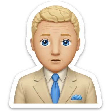 Curly Howard from the Three Stooges with blue eyes, blonde hair, ivory suit sticker