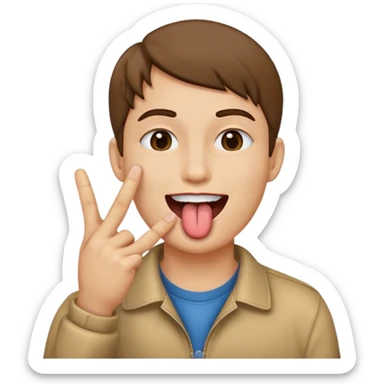 Peace sign with hands in front of mouth with tongue sticking out  sticker