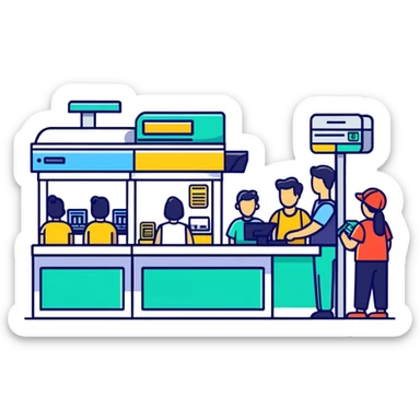 Line of people in a queue at cash register  sticker