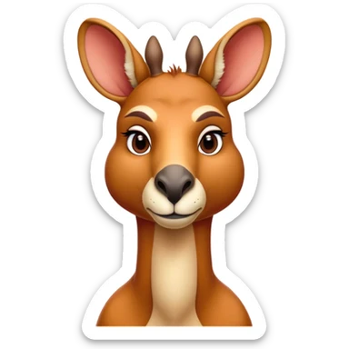 Cinematic Noble Adult Red Kangaroo Portrait Emoji, Poised and regal, with a robust, muscular build, tawny reddish fur, and a distinctive camel-shaped head featuring a slightly elongated snout, prominent ears, and keen, observant eyes, Simplified yet sharp and sophisticated features, highly detailed, glowing with a warm, sunlit glow, high shine, intelligent and commanding, stylized with an air of outback authority, focused and vigilant, soft glowing outline, capturing the essence of a watchful guardian that seems ready to bound out of the screen with effortless power! sticker