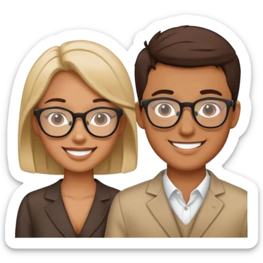 smiling female and male with glasses sticker
