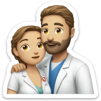 Blind nurse kissing man with brown hair and beard sticker