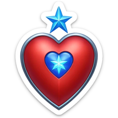A red armor heart with a glowing blue star in the center sticker