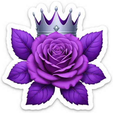 Purple rose with silver crown and a purple emblem leaf wreath sticker