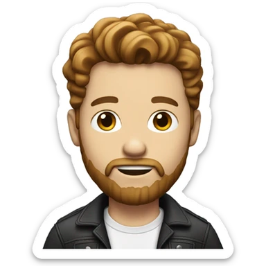 White guy with bright brown hair and beard. With a microphone in him hand sticker