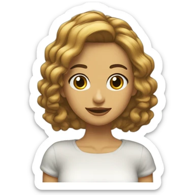 Chica pelo castaño rizado melena suelta y tez clara sticker