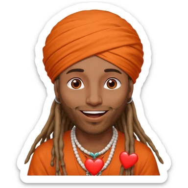 Brownskin man with long dreadlocks orange shirt add white dubai turban add red heart in both of his eyes mouth open  sticker