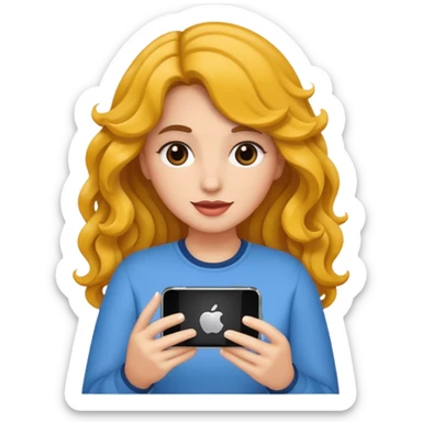 A gurl with wavy hair holding I phone sticker