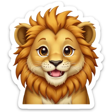 Cinematic Comical Lion Cub Portrait Emoji, Head tilted dramatically with an exaggeratedly amused expression, featuring a striking tawny Fur with a flamboyant mane and wide, expressive amber eyes filled with playful disbelief, Simplified yet hilariously expressive features, highly detailed, glowing with a slightly sassy glow, high shine, dramatic yet playful, stylized with an air of cheeky jungle mischief, bright and endearing, soft glowing outline, capturing the essence of a spirited and over-the-top Lion Cub, so meme-worthy it feels like it could roar its way into internet fame instantly! sticker