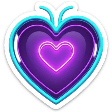 futuristic minimalistic glowing heart made of purple (#8B5CF6) and cyan (#00E0FF) neon lines, dark background, digital tech aesthetic, no face, 1:1 aspect ratio sticker