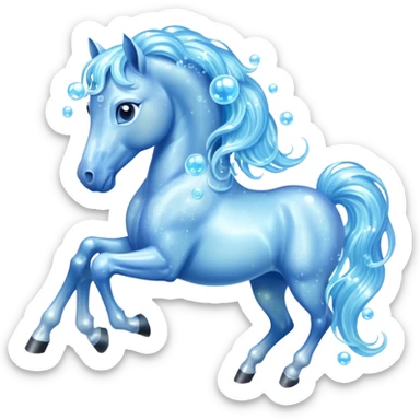 A magical horse made entirely of transparent bubbles and water, with a flowing mane of small bubbles sticker
