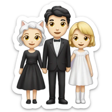 Family- mum-dad-baby girl-white cat-black cat sticker
