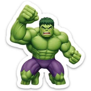 Hulk smashing through a brick wall, green superhero breaking through sticker