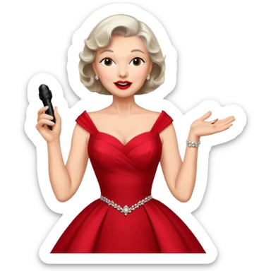 Older woman – elegant gown, 50s, diva, red dress, expressive singing pose sticker