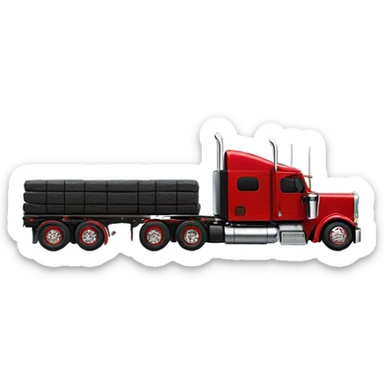 Peterbilt 389 black with red frame with flat top and slash cut exhaust stacks and dual rear tires and flat bumper sticker