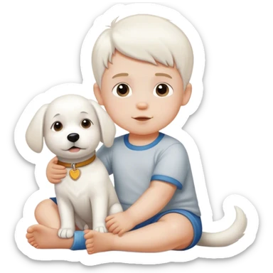 toddler boy with white dog sticker