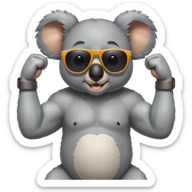 anthropomorphised koala in casual clothing, wearing dark sunglasses, flexing muscles, different pose sticker