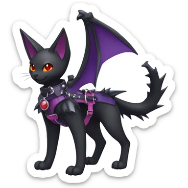 cool edgy cute pretty black punk red Purple ethereal fantasy nargacuga-bat-cat-Fakemon spiked collar harness full body sticker
