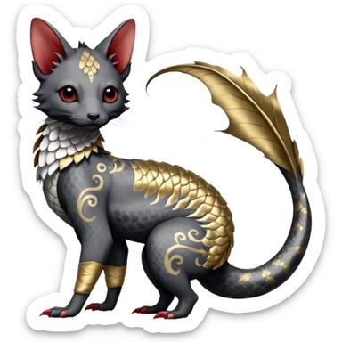 Japanese oriental Asian Edgy badass swimmy wet painted intricate ornate Japanese Asian koi-Minccino-Lykoi-Emolga-Sphynx-Linoone-Zangoose-fusion-hybrid-animal-Fakémon-creature, full body, thin long sleek scaly tail, intricate markings sticker