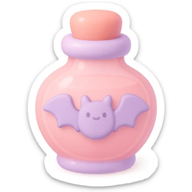 pink goth potion bottle with a bat motif, soft and cute gothic look, mochi style sticker