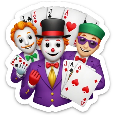 bunch of poker cards, with jolly jokers inside sticker