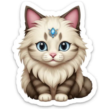 Neva masquerade cat, very fluffy, with pale blue eyes and rose nose sticker
