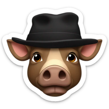 Bored brown boar in a black winter hat and black jacket sticker