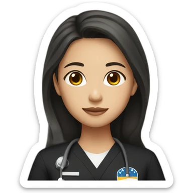 filipino girl with middle part and long brown hair in black scrubs unifrom sticker
