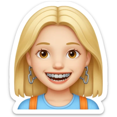 girl with metal braces on teeth sticker