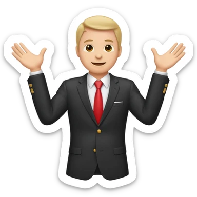 Emoji-style sticker of a man in a suit with arms spread wide to the sides sticker