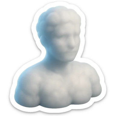 person looking straight, fully composed of white fluffy convex clouds, shoulders visible, matte glass style sticker