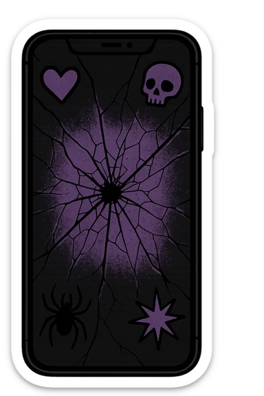 emo style black and purple cracked phone sticker
