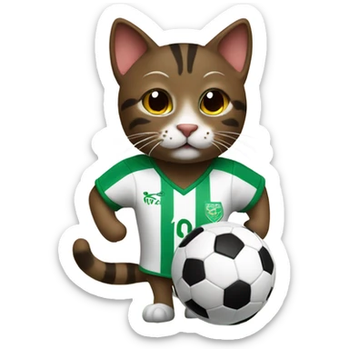 dark brown tabby cat playing soccer in a soccer jersey sticker