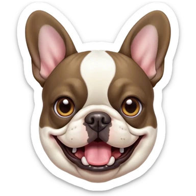 Cinematic Comical Pied French Bulldog Portrait Emoji, Head tilted with an exaggeratedly shocked, comical expression and wide, humorously expressive eyes, showcasing a distinctive pied fur of contrasting hues and a charmingly goofy face, simplified yet hilariously detailed, glowing with a sassy, playful radiance, high shine, exuding a mischievous and meme-worthy charm, styled with a soft glowing outline, capturing the essence of a Pied French Bulldog that looks ready to spark a viral laugh! sticker