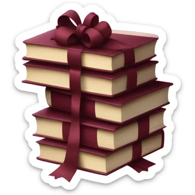 burgundy books stacked up and tied together by a burgundy bow sticker