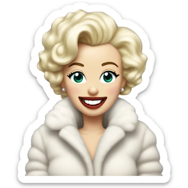Marilyn Monroe in a fluffy jacket with her head tilted smiling sticker