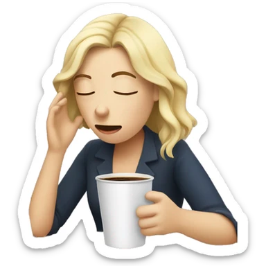 tired french girl with laptop drinking a lot of coffee sticker