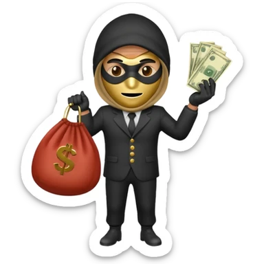 Robber emoji holding a 💰 wearing a mask that is made of robber suit without showing his hand the 💰 need to be in the left without is showing hands sticker
