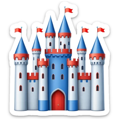 The flag has a yellow background with four horizontal red stripes running across it. In the upper left corner, there is a blue rectangle containing a white, stylized castle with three towers, the middle tower being taller than the others. sticker