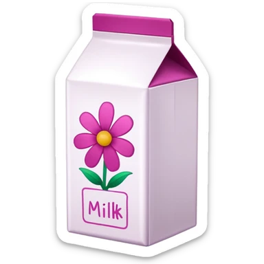 a white TINE milk carton with magenta trim border and magenta text that says "MILK", with tiny magenta flower blossoms doodles on it  sticker