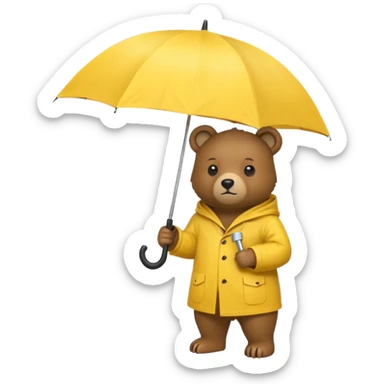 Bear with umbrella, wearing rain coat sticker