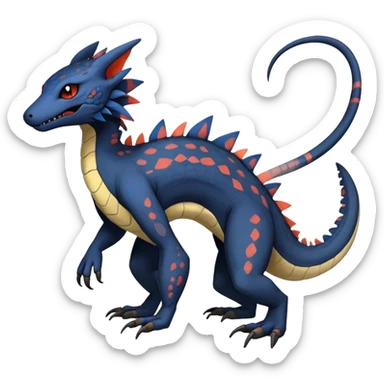 Rare realistic exotic edgy gothic cool badass epic pretty beautiful handsome gorgeous aesthetic colorful vibrant Vernid-Trico-species-Fakemon-Salandit-hybrid-creature by LiLaiRa, 4 legs, 1 tail, random markings, (full body) sticker