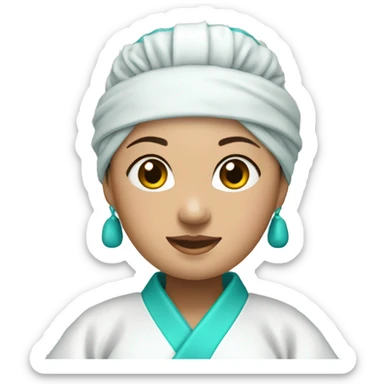 A Chinese woman wearing a white kimono, turquoise rope belt, and turquoise turban. sticker