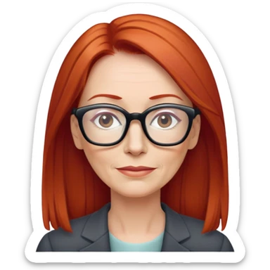middle age Red head long straight hair pale skin wearing glasses sticker