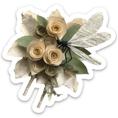 Shakespeare made of newspaper cuttings handwriting 420 hemp roses flowers plants leaves dragonfly mulberries Italy sticker