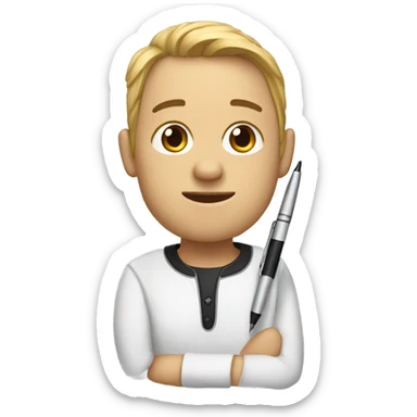 A human with a pen sticker