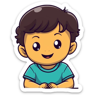 smiling toddler face with big eyes, medium skin tone, and dark wavy hair sticker