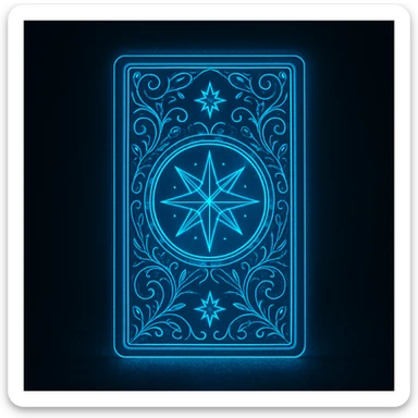 neon blue glowing tarot card, magical, intricate patterns, set against a dark background sticker