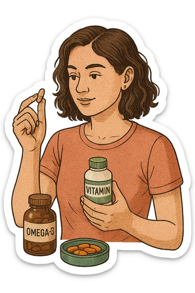 Donna che sta scegliendo integrazione per il suo benessere in italiano sticker